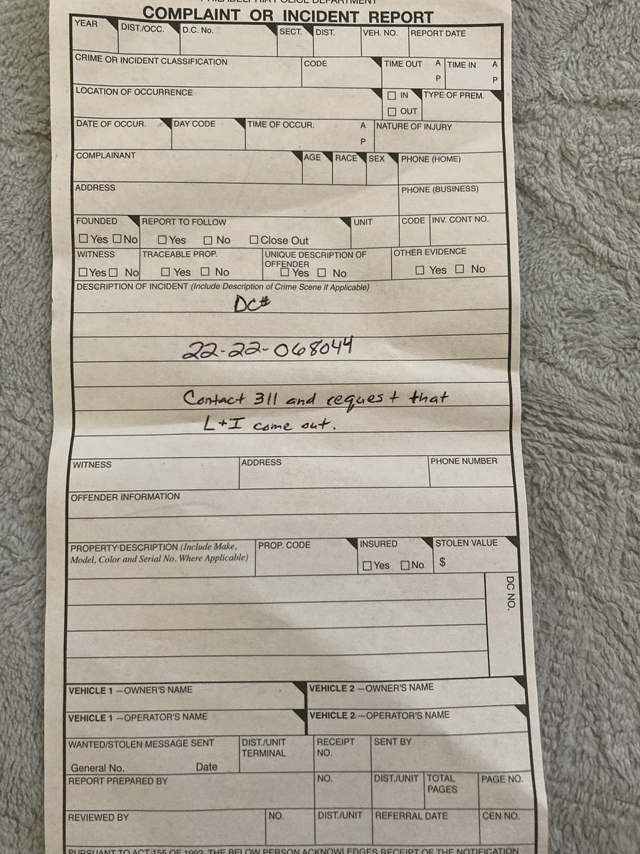Photographic documentation of the work as submitted to the city's 311 record.