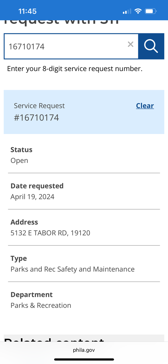 Photographic documentation of the work as submitted to the city's 311 record.