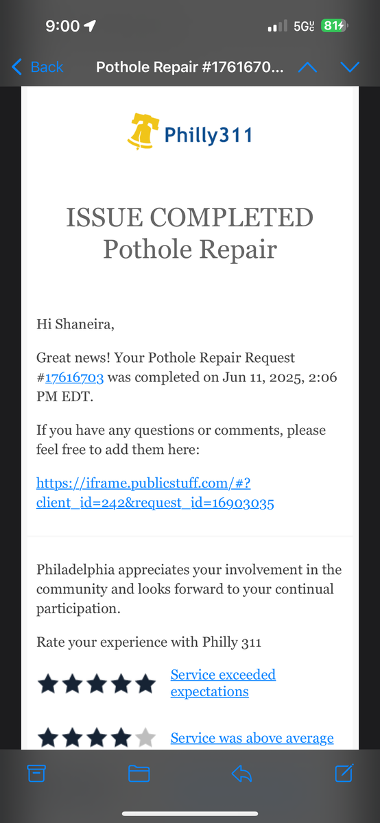 Photographic documentation of the work as submitted to the city's 311 record.