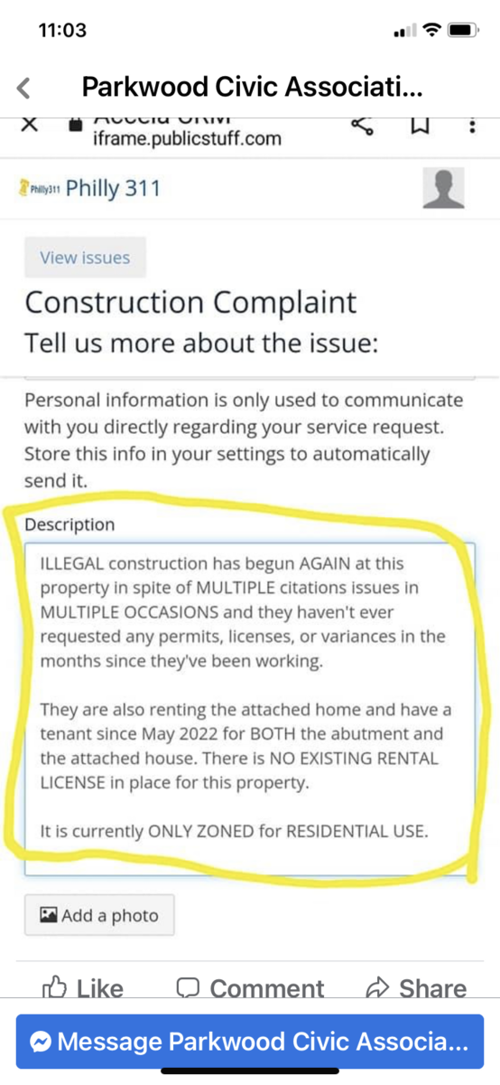 Photographic documentation of the work as submitted to the city's 311 record.