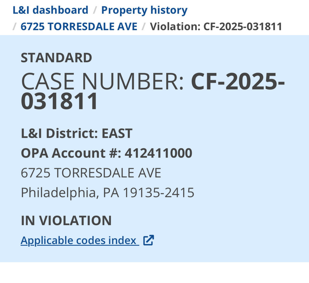 Photographic documentation of the work as submitted to the city's 311 record.