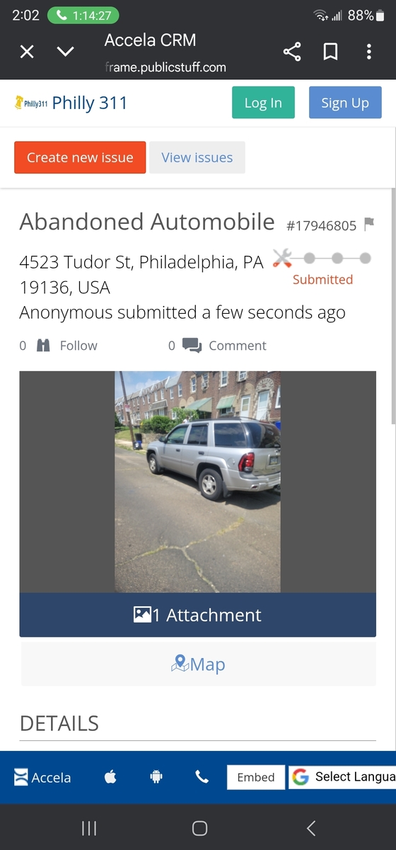 Photographic documentation of the work as submitted to the city's 311 record.