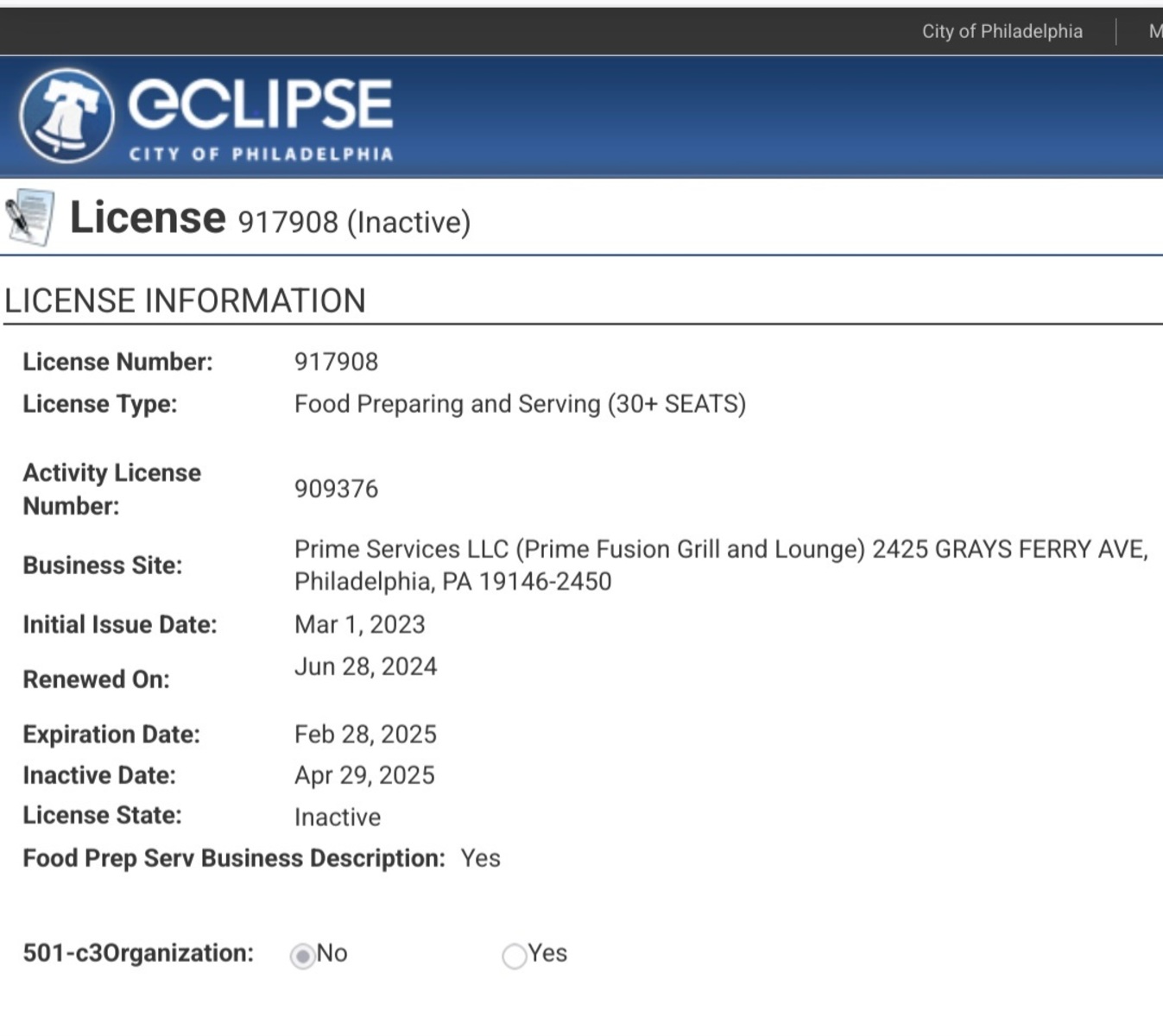 Photographic documentation of the work as submitted to the city's 311 record.