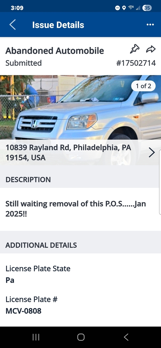 Photographic documentation of the work as submitted to the city's 311 record.
