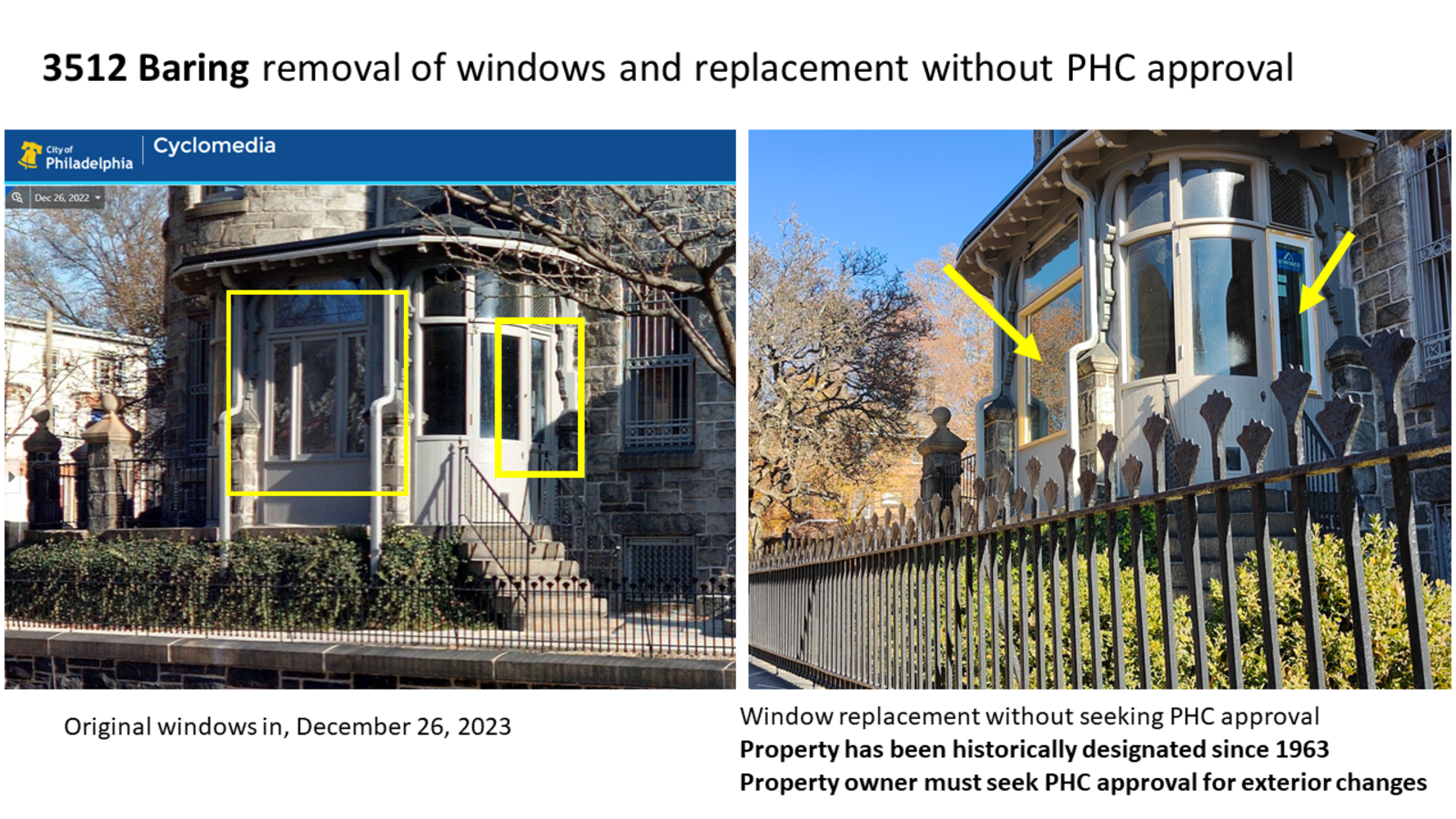 Photographic documentation of the work as submitted to the city's 311 record.
